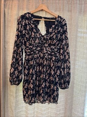 Lulu's Black Mini Dress with Blush Floral Print - Long Sleeve
